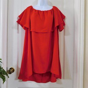 Women's High Low Hem Cape Collar Top, Red, Size L